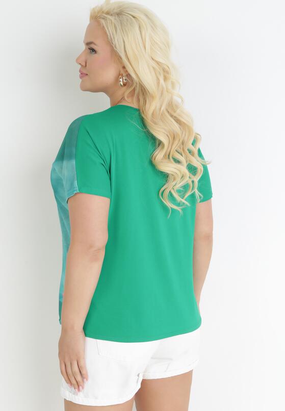 Zielony Bawełniany T-shirt z Błyszczącym Nadrukiem Aseda 3