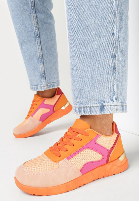 Pomarańczowe Sneakersy przed Kostkę z Metaliczną Wstawką Nevata 2