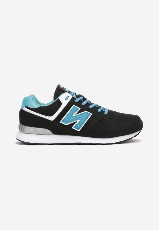 Czarno-Niebieskie Buty Sportowe do Kostki z Ozdobną Wstawką i Modnymi Naszywkami Reygan 1