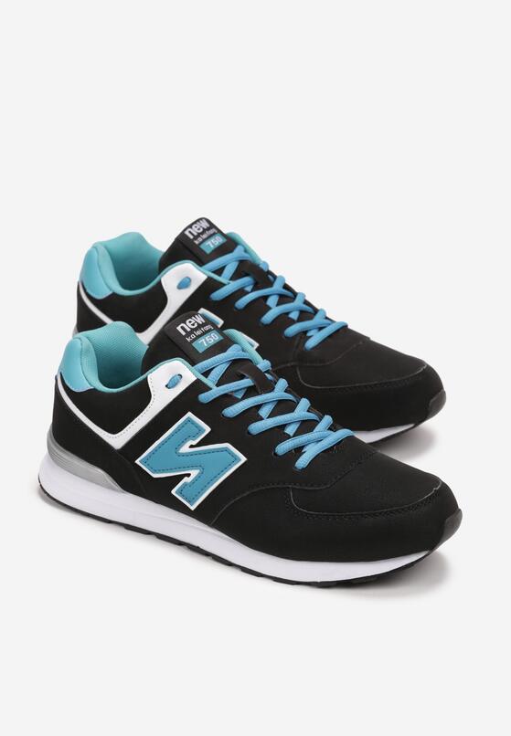 Czarno-Niebieskie Buty Sportowe do Kostki z Ozdobną Wstawką i Modnymi Naszywkami Reygan 2