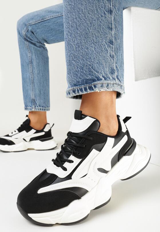 Czarne Sneakersy na Grubej Podeszwie z Ozdobnymi Wstawkami Hamaconi 1
