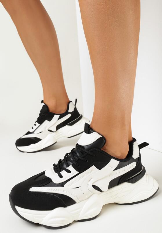 Czarne Sneakersy na Grubej Podeszwie z Ozdobnymi Wstawkami Hamaconi 2