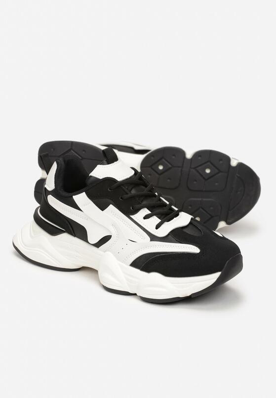 Czarne Sneakersy na Grubej Podeszwie z Ozdobnymi Wstawkami Hamaconi 4