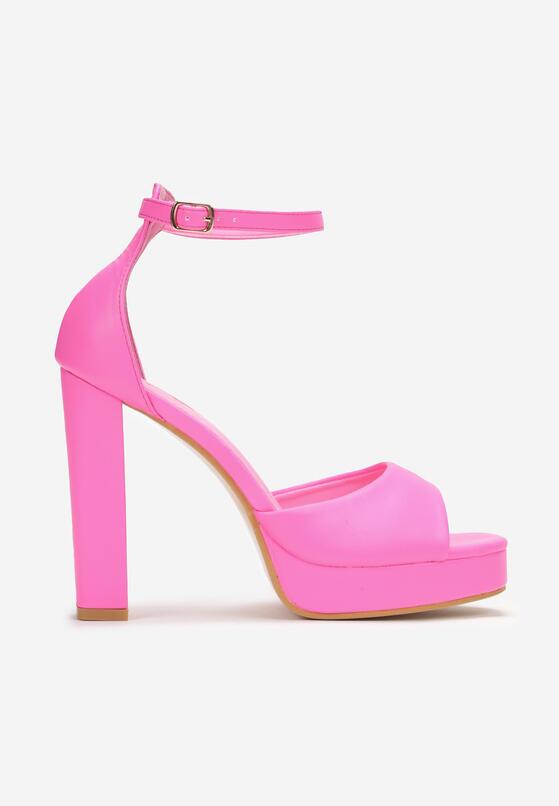 Różowe Sandały na Platformie i Słupku Malelle 3