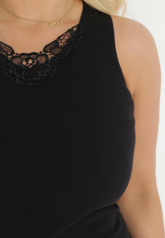 Czarny 2-pack Bawełnianych Topów z Koronką Przy Okrągłym Dekolcie Sarae 5
