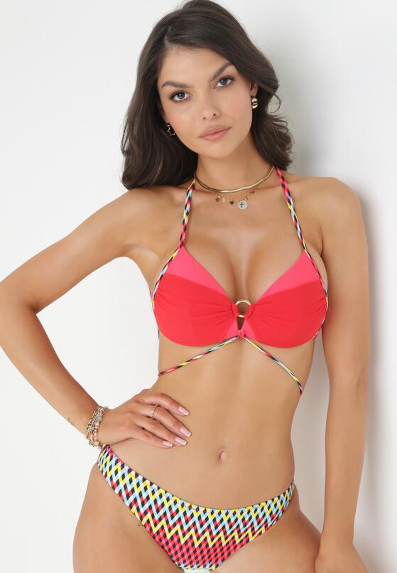 Czerwone Bikini z Wzorzystymi Figami I Biustonoszem Push Up Stellecca 4