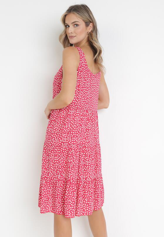 Czerwona Rozkloszowana Sukienka z Wiskozy na Ramiączkach Iletia 3