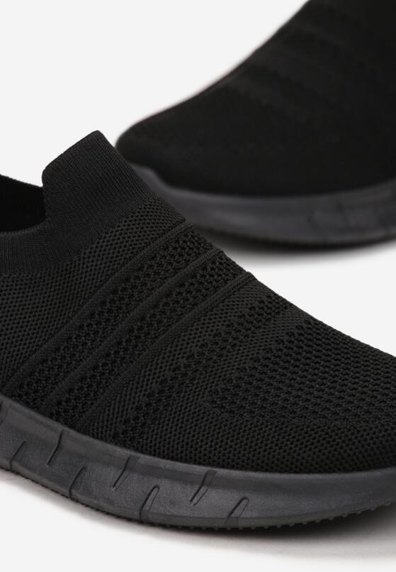 Czarne Buty Sportowe z Elastyczną Cholewką przed Kostkę Kranali 3