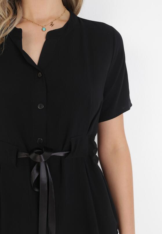 Czarna Koszula z Ozdobnym Wiązaniem w Talii z Wiskozy Sarenitte 5