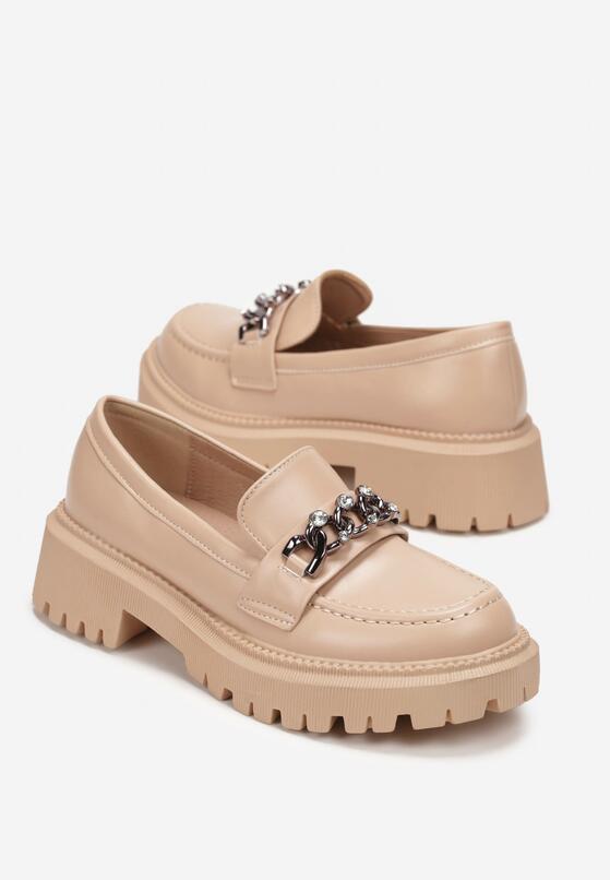 Beżowe Mokasyny na Grubej Podeszwie z Klamerką Noca 4