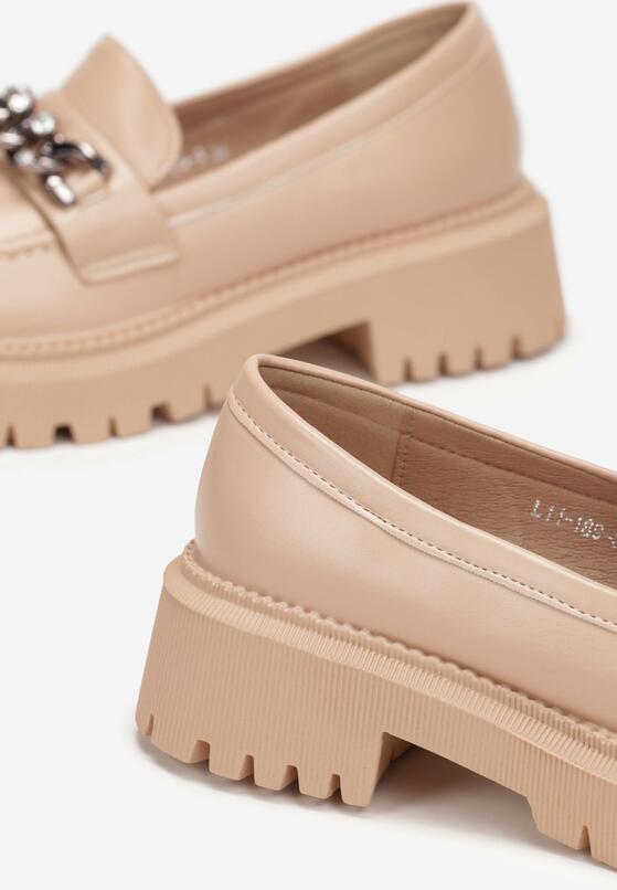 Beżowe Mokasyny na Grubej Podeszwie z Klamerką Noca 5