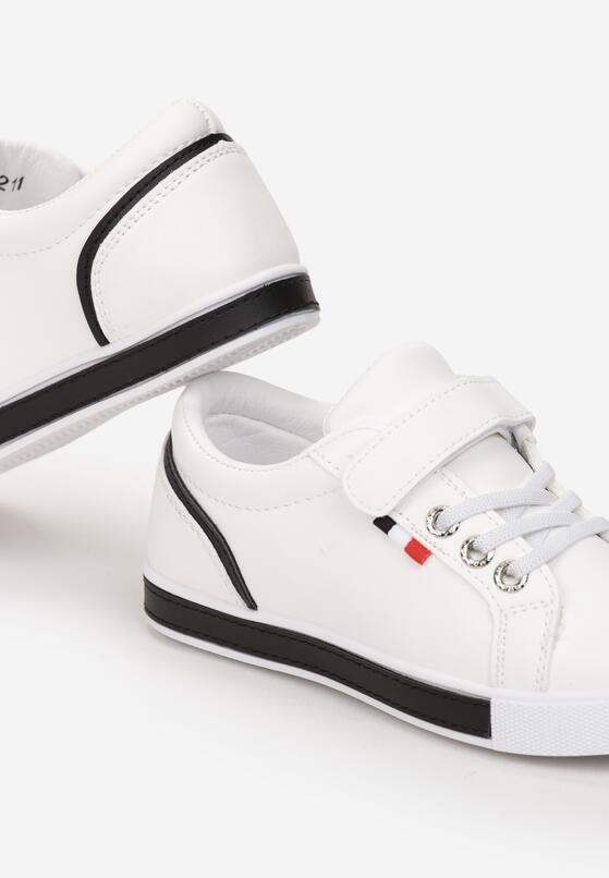 Biało-Czarne Buty Sportowe przed Kostkę z Rzepem i Ozdobnym Sznurowaniem Tasila 3