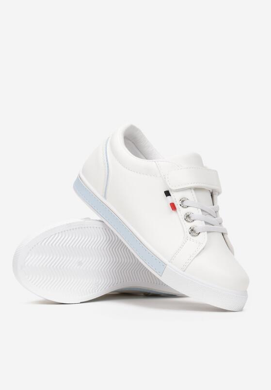 Biało-Granatowe Buty Sportowe przed Kostkę z Rzepem i Ozdobnym Sznurowaniem Tasila 2