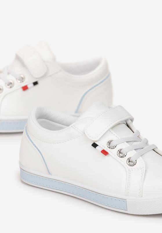 Biało-Granatowe Buty Sportowe przed Kostkę z Rzepem i Ozdobnym Sznurowaniem Tasila 3