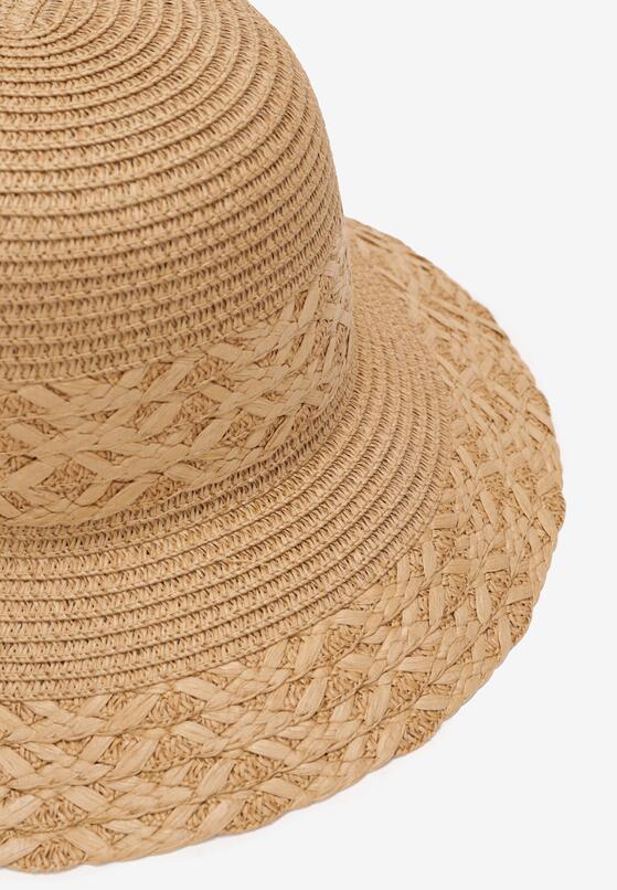 Beżowy Ozdobiony Plecionką Kapelusz z Szerokim Rondem Cherocia 2