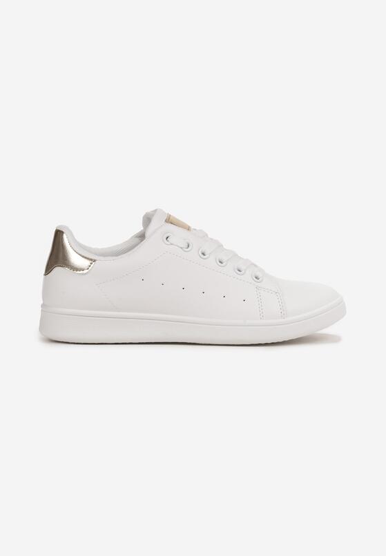 Biało-Złote Sneakersy na Płaskiej Podeszwie ze Sznurowaniem Ecea 3