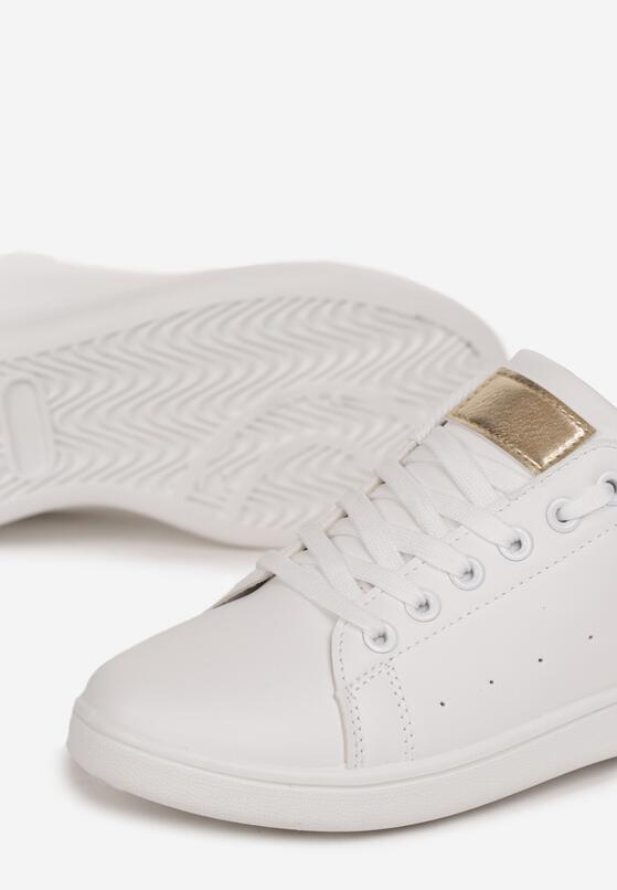 Biało-Złote Sneakersy na Płaskiej Podeszwie ze Sznurowaniem Ecea 5