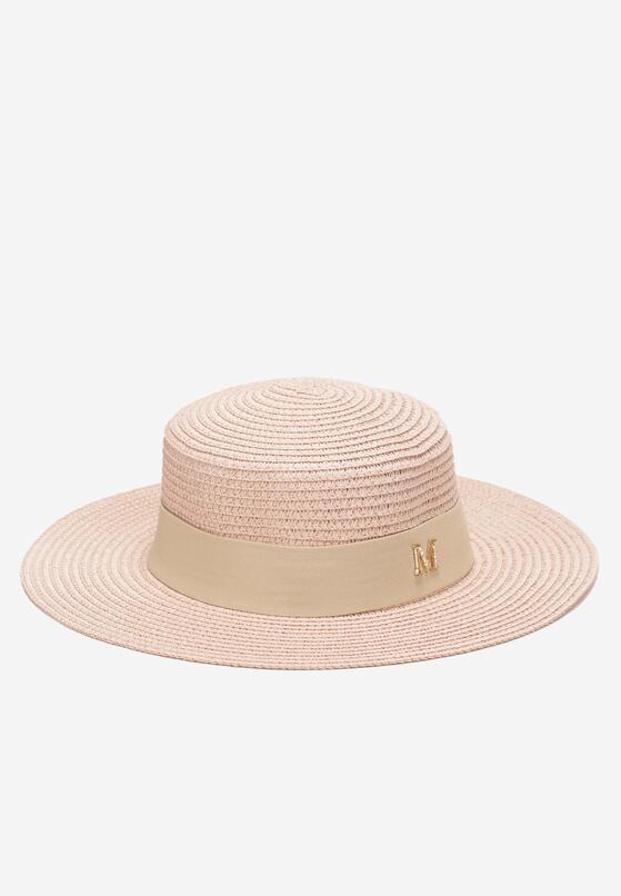 Różowy Słomiany Kapelusz z Tasiemką i Metalową Ozdobą Eleanerine 1