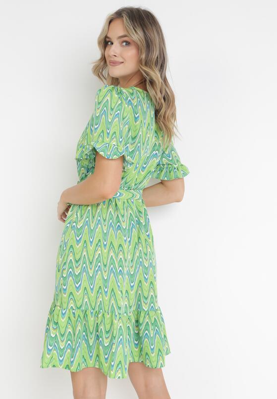 Jasnozielona Sukienka z Falbanką i Gumką w Pasie Nasil 3