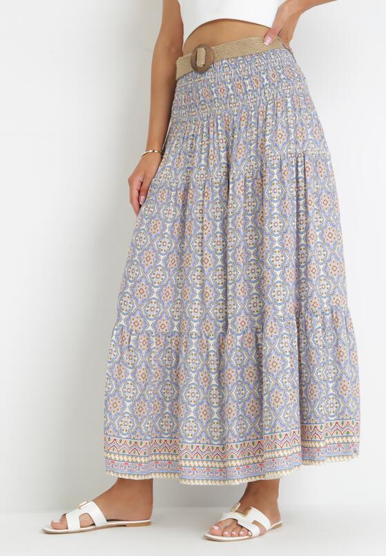 Niebieska Spódnica Maxi w Stylu Boho z Plecionym Paskiem Kairy 1