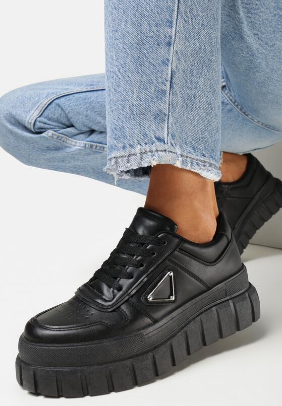 Czarne Sneakersy na Grubej Podeszwie z Perforacją Laky 1