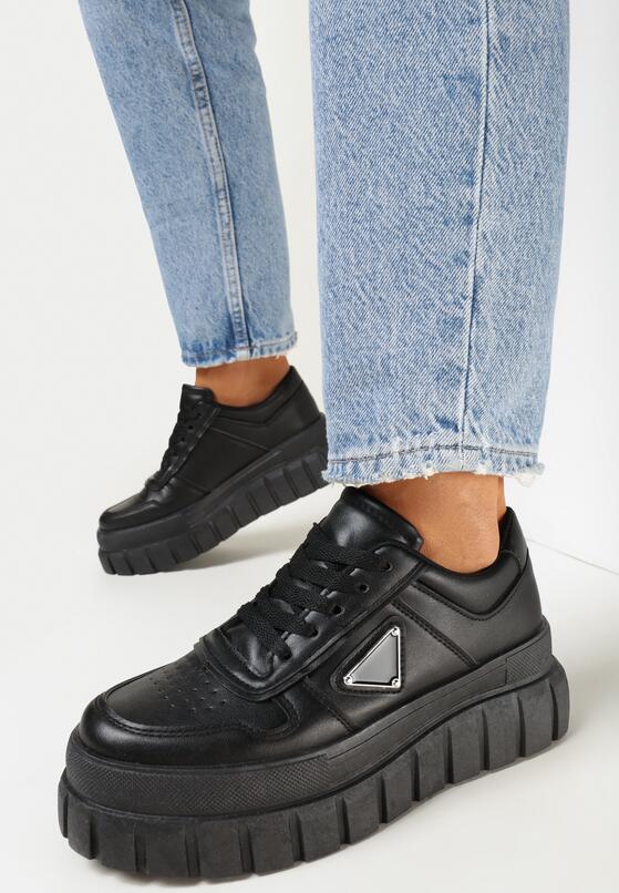 Czarne Sneakersy na Grubej Podeszwie z Perforacją Laky 2