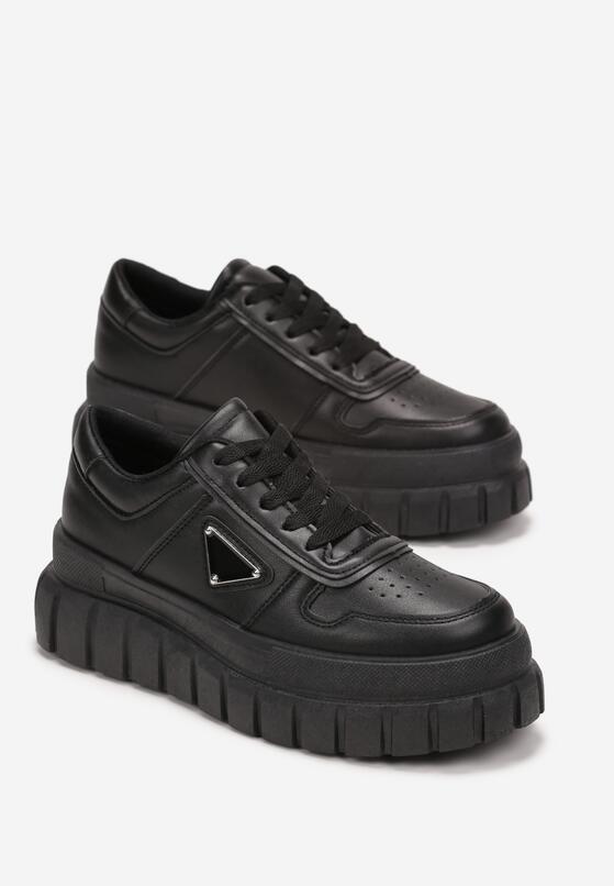 Czarne Sneakersy na Grubej Podeszwie z Perforacją Laky 4
