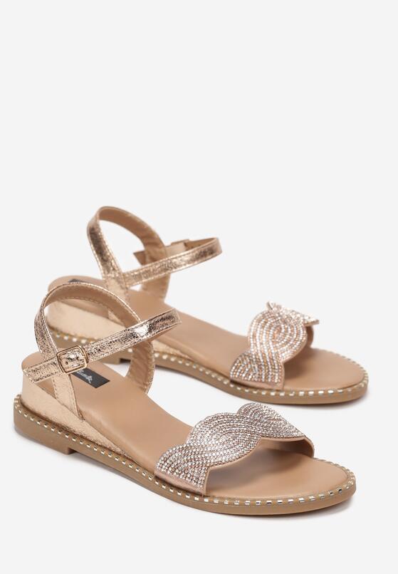 Szampańskie Sandały z Cyrkoniami na Niskim Koturnie Ivora 4