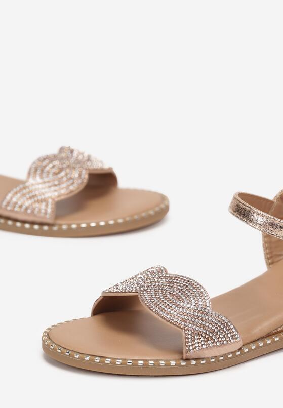 Szampańskie Sandały z Cyrkoniami na Niskim Koturnie Ivora 5