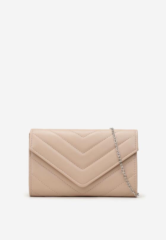 Beżowa Torebka Kopertówka z Pikowaniem i Łańcuszkiem Aalana 1