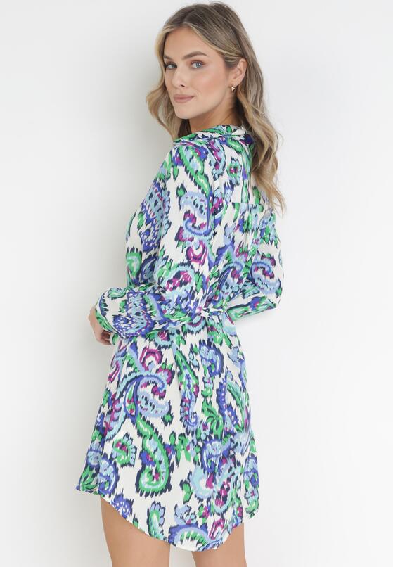 Niebieska Sukienka Mini z Kołnierzem i Materiałowym Paskiem z Wiskozy Erreva 3