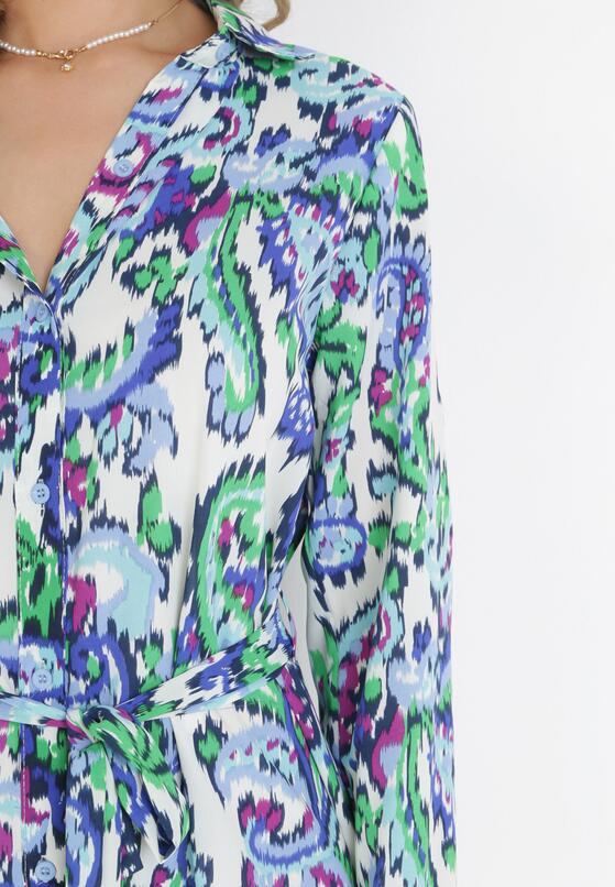 Niebieska Sukienka Mini z Kołnierzem i Materiałowym Paskiem z Wiskozy Erreva 5