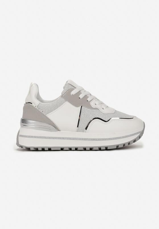 Białe Sneakersy Przed Kostkę z Grubą Podeszwą i Metalicznymi Zdobieniami Azaya 3