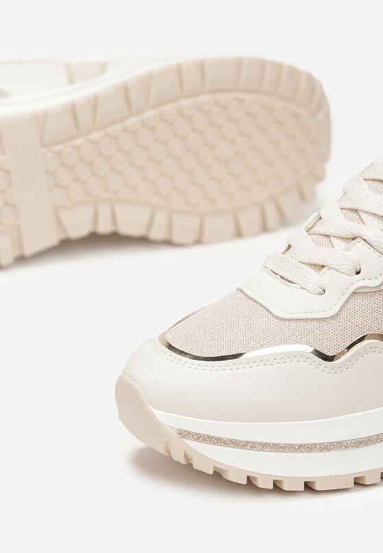 Beżowe Sneakersy Przed Kostkę z Grubą Podeszwą i Metalicznymi Zdobieniami Azaya 5