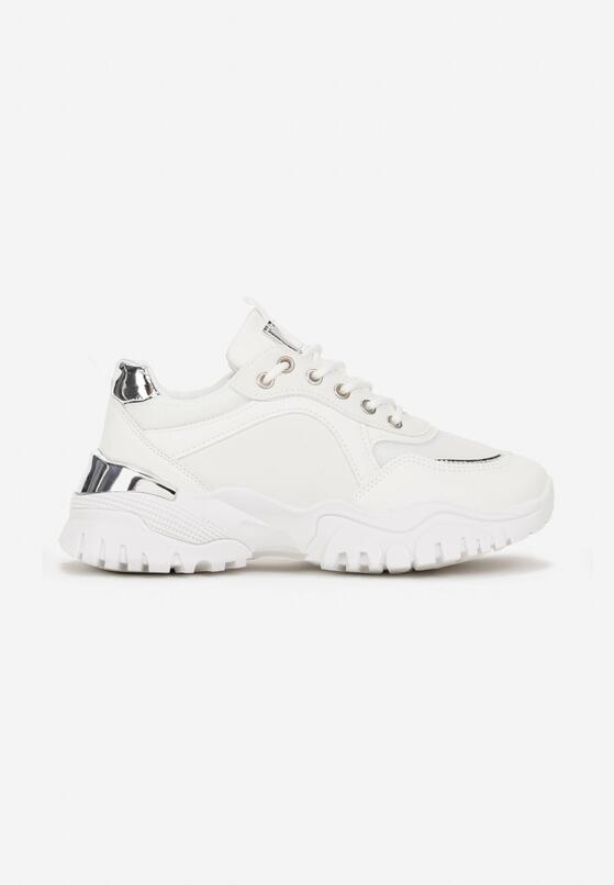Białe Sneakersy na Grubej Podeszwie z Metalicznymi Aplikacjami Nalos 3