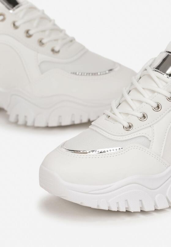Białe Sneakersy na Grubej Podeszwie z Metalicznymi Aplikacjami Nalos 5