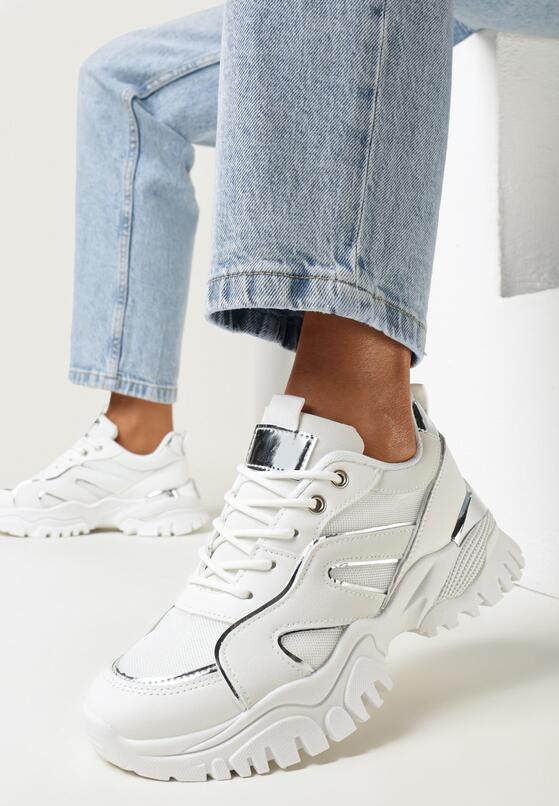 Białe Sznurowane Sneakersy z Wycięciami na Grubej Podeszwie Nelei 1