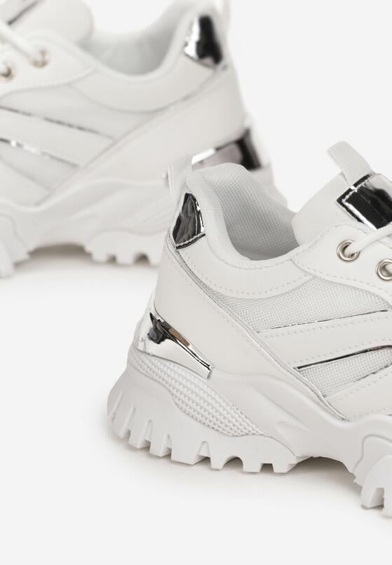 Białe Sznurowane Sneakersy z Wycięciami na Grubej Podeszwie Nelei 5
