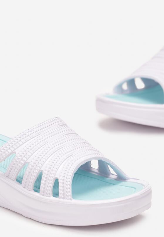 Biało-Zielone Piankowe Klapki na Niskim Koturnie z Wycięciami Lianasa 5