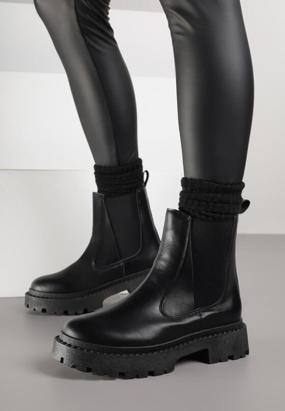 Czarne Botki Sztyblety na Platformie Oppore 3