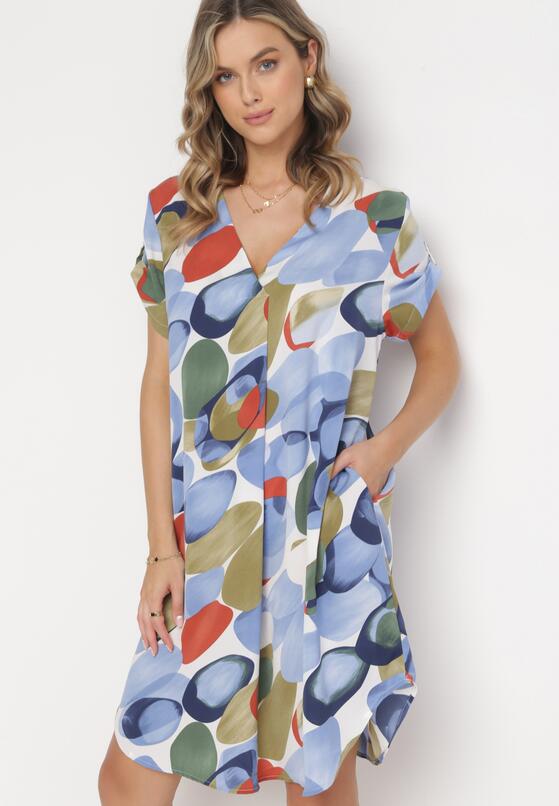 Niebieska Pudełkowa Sukienka Midi z Podpinanymi Rękawami Agostina 4