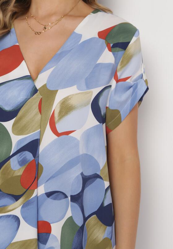 Niebieska Pudełkowa Sukienka Midi z Podpinanymi Rękawami Agostina 5