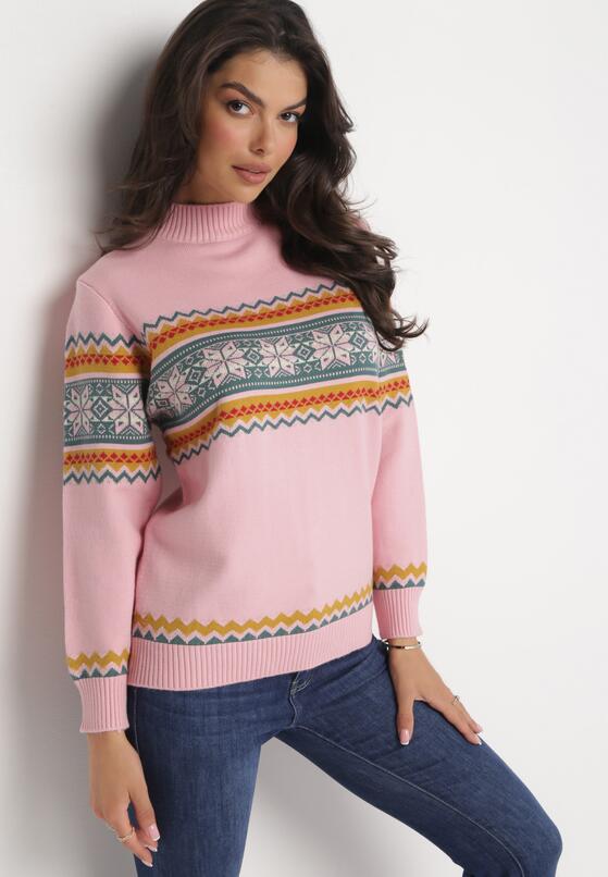 Różowy Golf ze Ściągaczami i Geometrycznym Wzorem Rudia 1