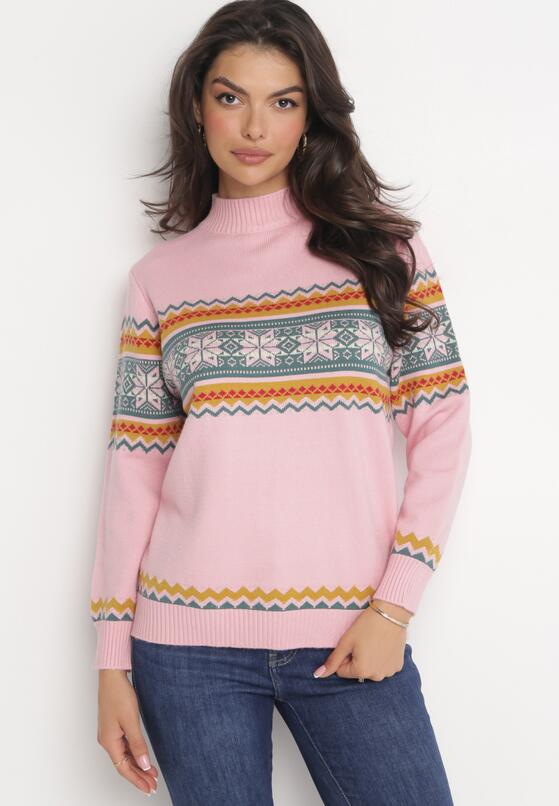 Różowy Golf ze Ściągaczami i Geometrycznym Wzorem Rudia 2