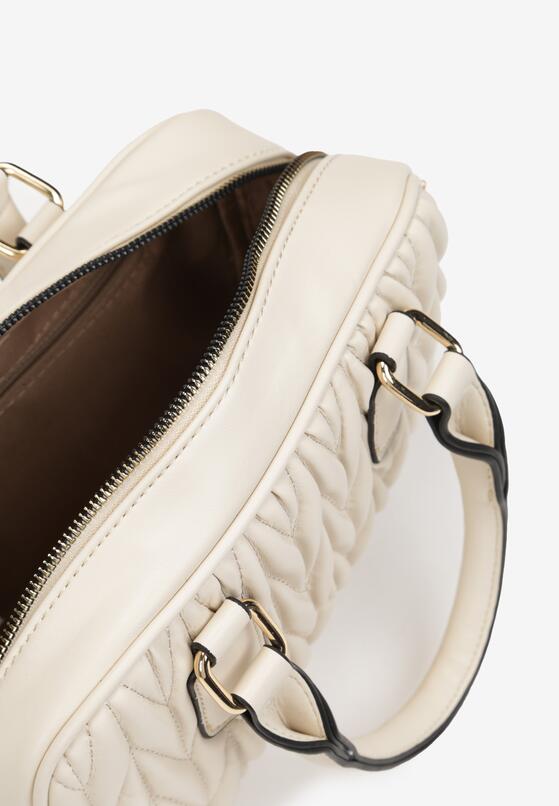 Beżowa Pikowana Torebka z Imitacji Skóry na Krótkiej Rączce Inksa 3