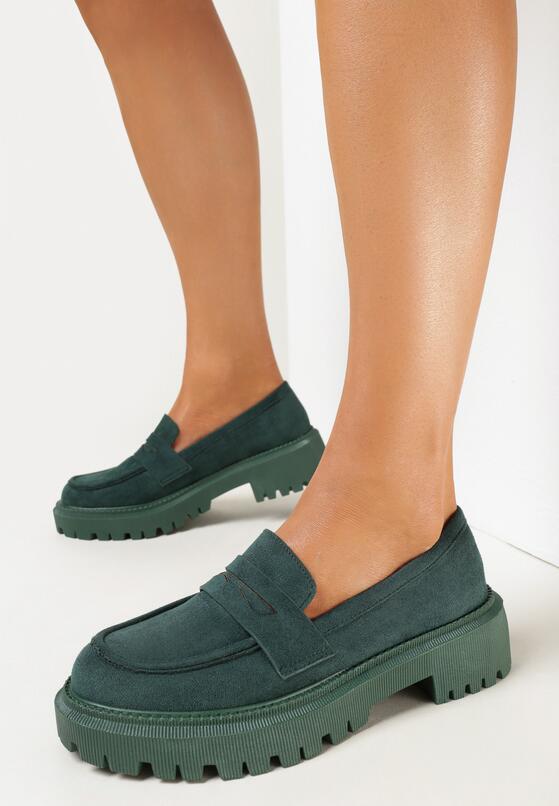 Zielone Mokasyny na Grubej Podeszwie Sedvige 1