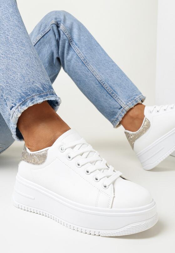 Biało-Złote Sneakersy na Grubej Podeszwie Drina 1