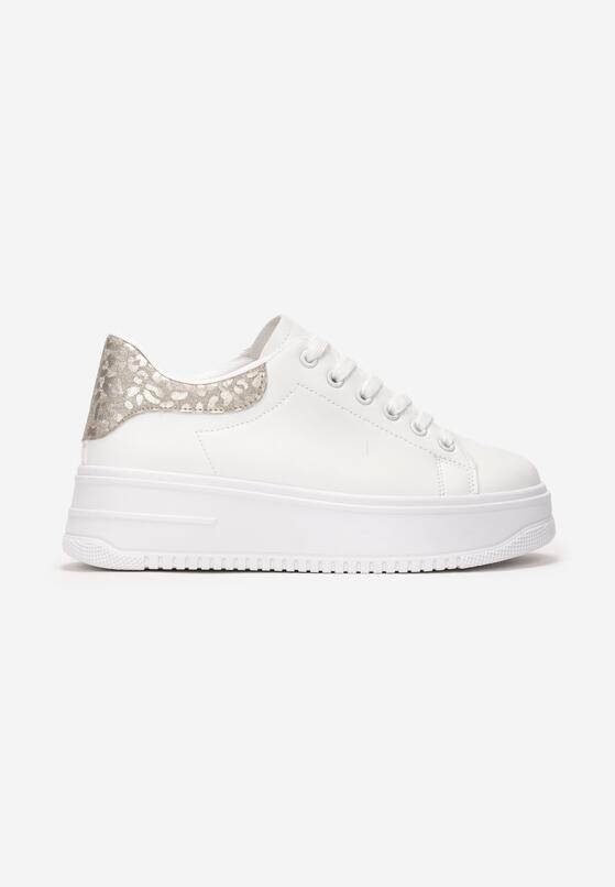 Biało-Złote Sneakersy na Grubej Podeszwie Drina 3