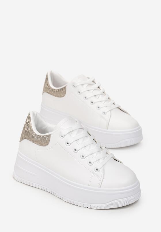 Biało-Złote Sneakersy na Grubej Podeszwie Drina 4
