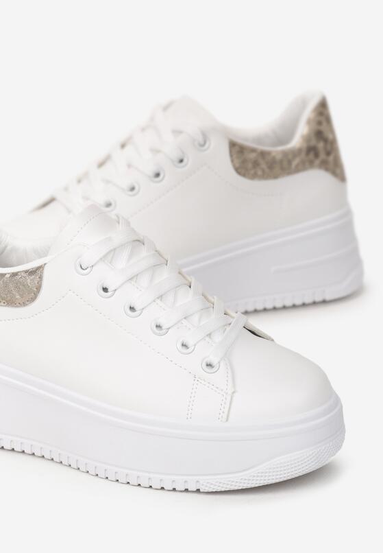 Biało-Złote Sneakersy na Grubej Podeszwie Drina 5